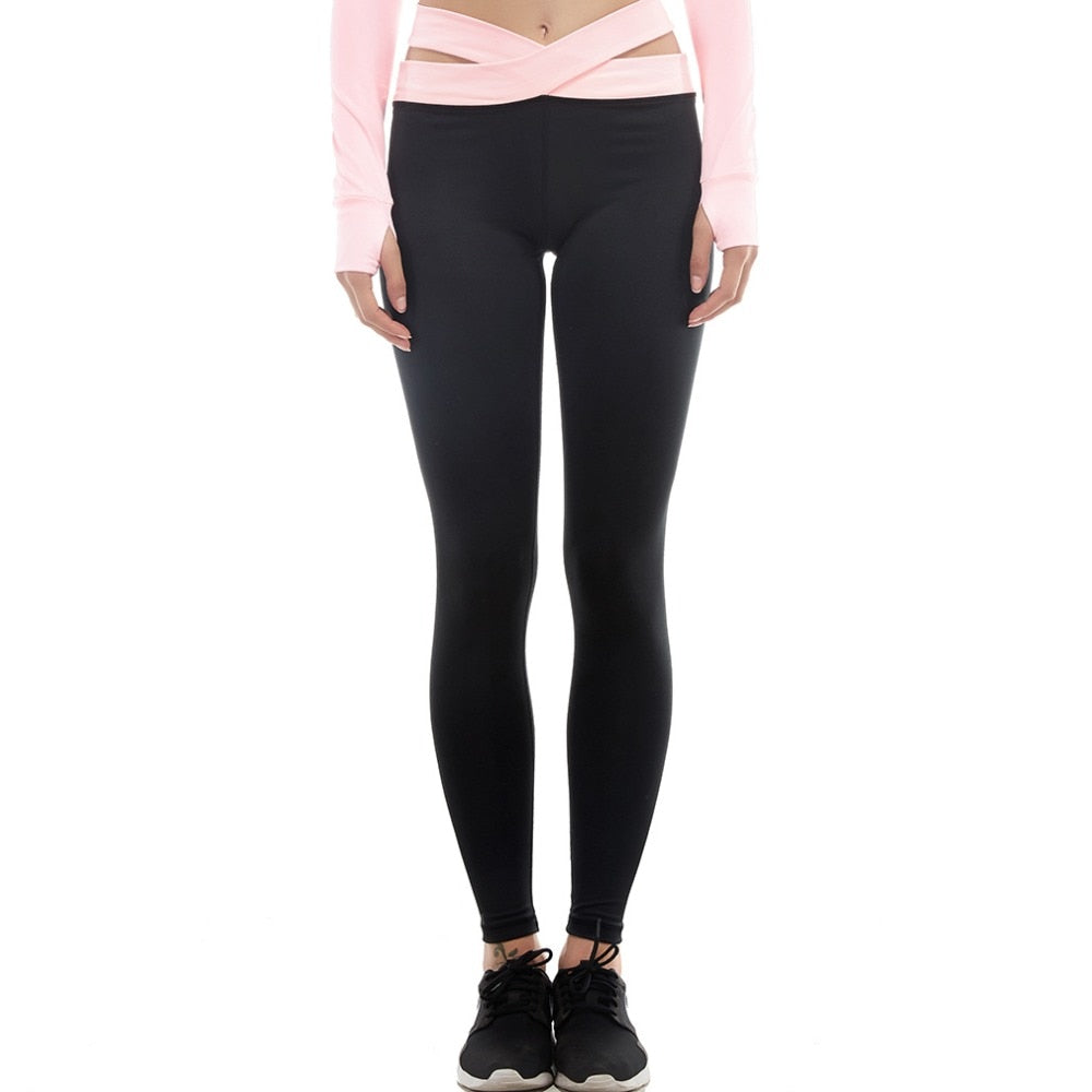 Women's Compression Cross-Belt Leggings Base Layer Tights Long Pants Girls Trousers